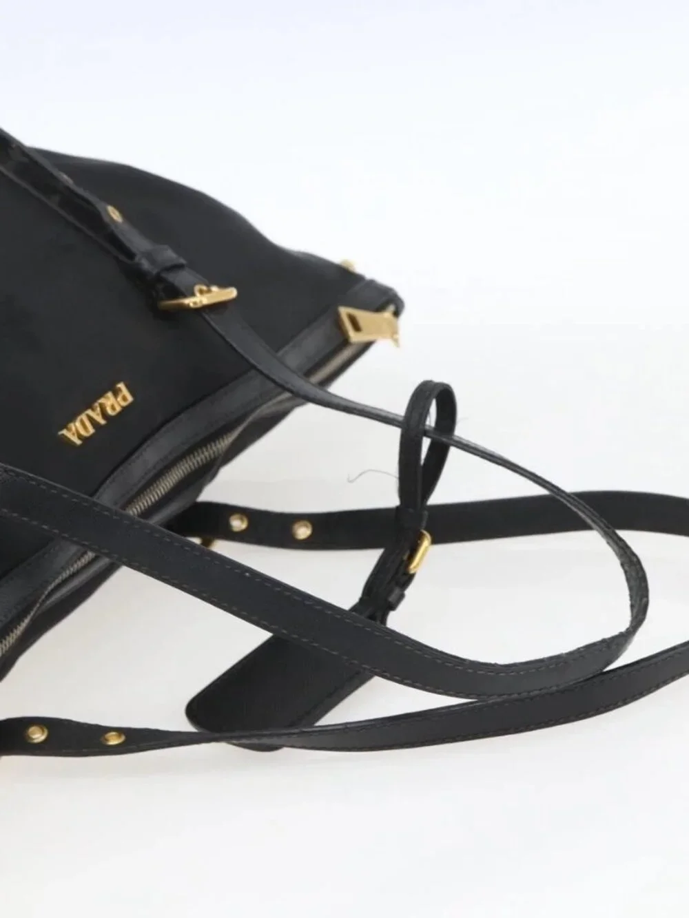 PRADA Tote Bag Nylon Black Gold Auth